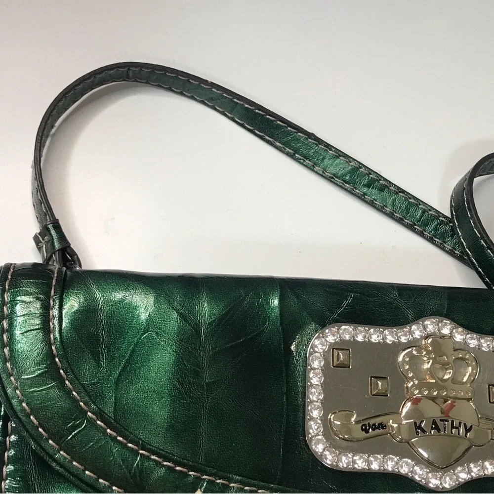 Kathy van zeeland metallic green crossbody purse